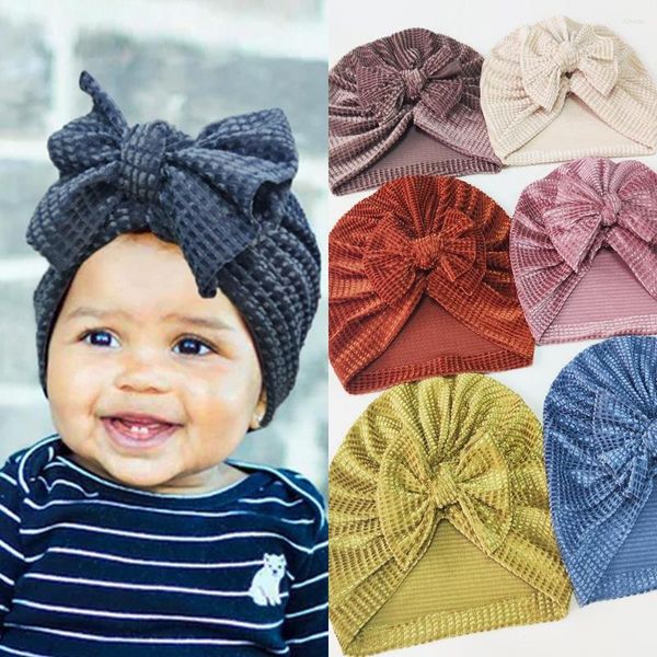 Beretler 2023 Sevimli Bowknot Bebek Kızlar Şapka Katı Yürümeye Başlayan Türban Bebek Kenar Kids Bonnet Beanie Headwraps Cap