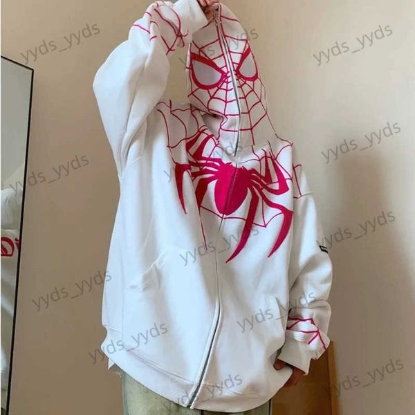 Moletons masculinos Moletons Nova Moda Spider Zipper Hoodie para Mulheres Estilo de Rua Casual Zipper Cardigan Top Oversized Casaco Solto Hoodie T231127