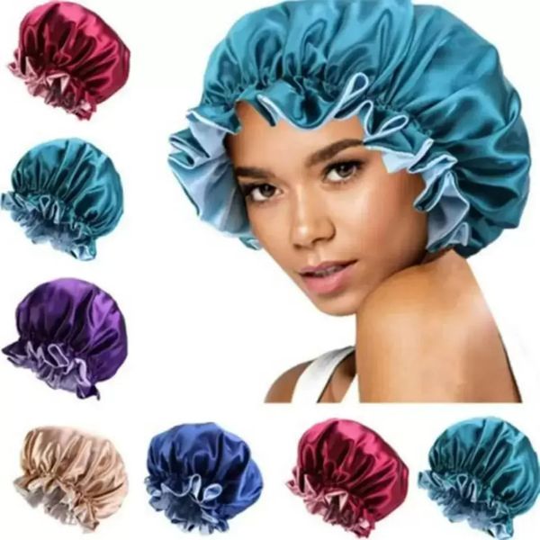 New Silk Night Cap Hat Hair Clippers Double Side Wear Women Head Cover Sleep Cap Satin Bonnet for Beautiful -Wake Up Perfect Daily Wholesale