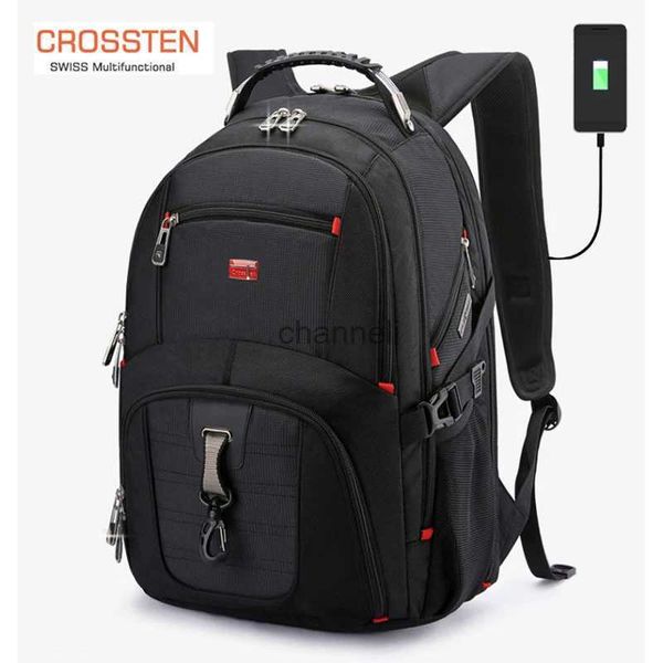 Rucksackrucksäcke Crossten 17-Zoll-Laptop-Rucksack Wasserdichter USB-Ladeanschluss Multifunktionsrucksack im Schweizer Stil Schultasche Mochila Wanderreisetasche YQ231127