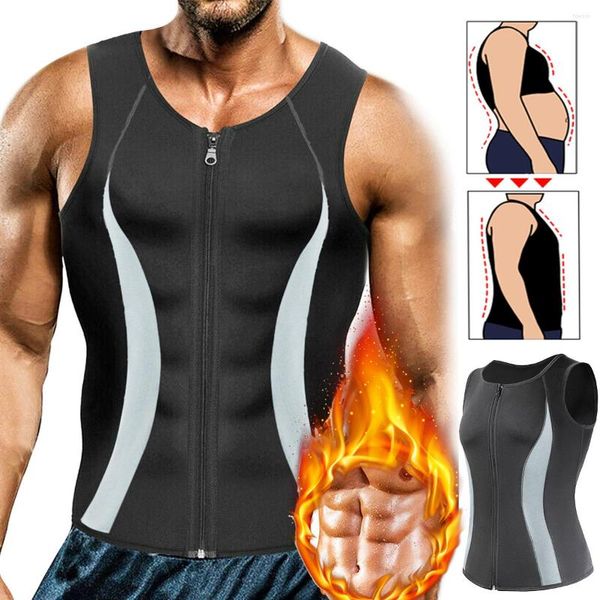 Taillenstütze Herren Body Shaper Sauna Sweat Vest Kompressions-Unterhemd mit Reißverschluss für das Fettverbrennungs-Training zum Abnehmen von Tanktop