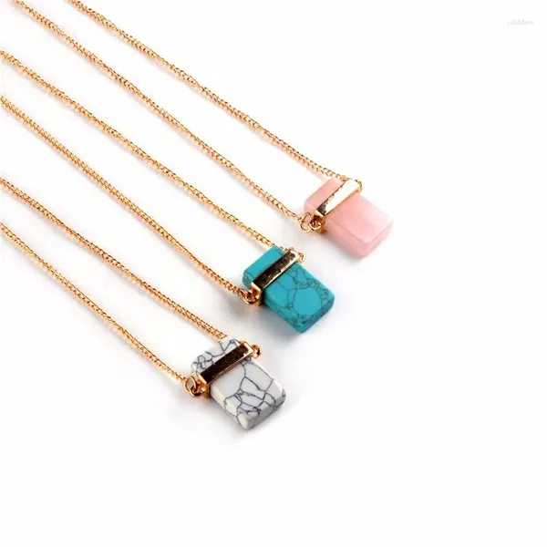 Kolye kolyeler 3 renk kare p quartz collier altın uzun zincirleri beyaz turquois doğal mermer taş kollar jewelr