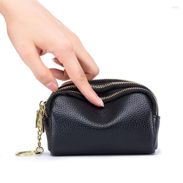 Geldbörsen Brieftasche Frauen Echtes Leder Reißverschluss Multifunktions Geldbörsen Weibliche Einfarbig Litschi Muster Schlüsselbund Kartenhalter Clutch Bag