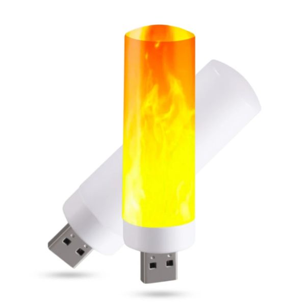 USB-LED-Lampen Atmosphärenlicht Flamme Blinkende Kerzenlichter Buchlampe für Powerbank Campingbeleuchtung Zigarettenanzünder Effektlicht