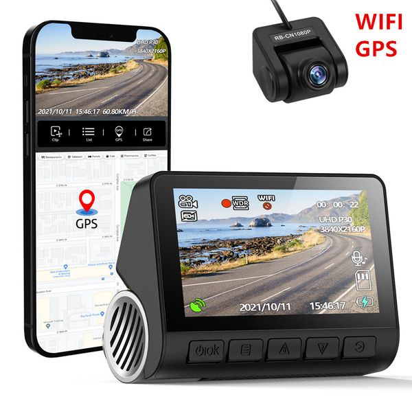 V55 3 inç IPS Dash Cam Dahili GPS WiFi 1080p Araba DVR Çift Lens Dash Camera Dashcam Geniş Açılı Video Kaydedici Arka Kamera Gece Görüşü