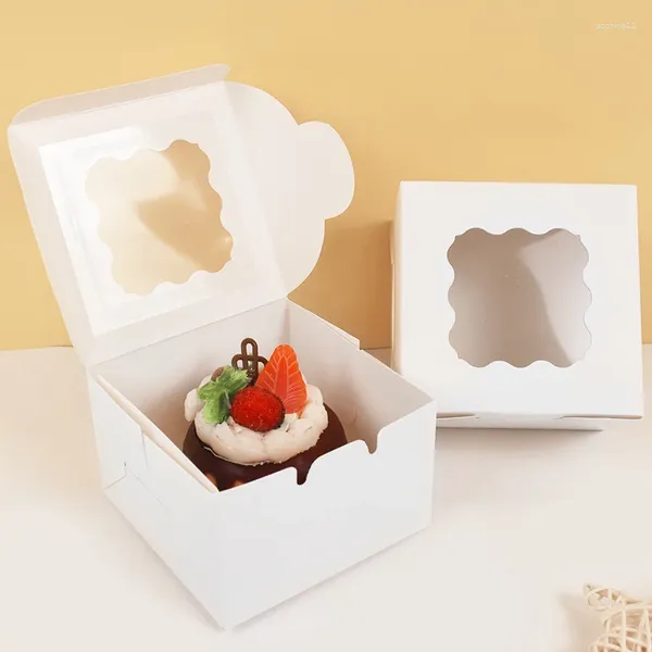 Confezione regalo 5/10 pezzi Scatole per torta bianche con finestra Carta da imballaggio per muffin fai da te, cupcake, per matrimonio, compleanno