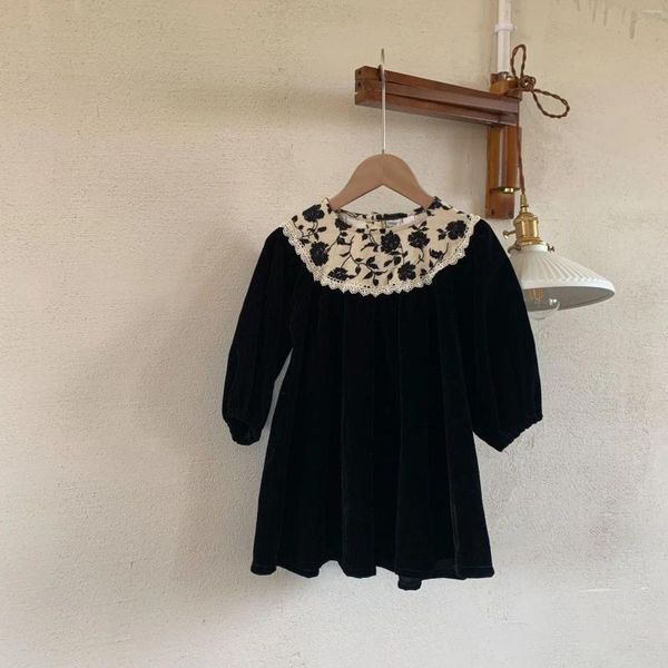 Abiti da ragazza per ragazze Prodotto casual autunnale Abbigliamento per bambini coreano Splicing Girocollo a maniche lunghe in velluto Stile principessa