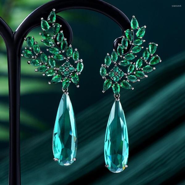 Orecchini pendenti Soramoore Luxury Green For Women Wedding Party CZ Dubai Bridal Boucle D'oreille Femme Trendy Jewelry Gift