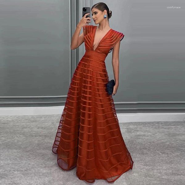 Partykleider Prowinea Modernes Streifen-Abschluss-Abendkleid für Frauen Abendkleid A-Linie V-Ausschnitt Vestidos De Festa