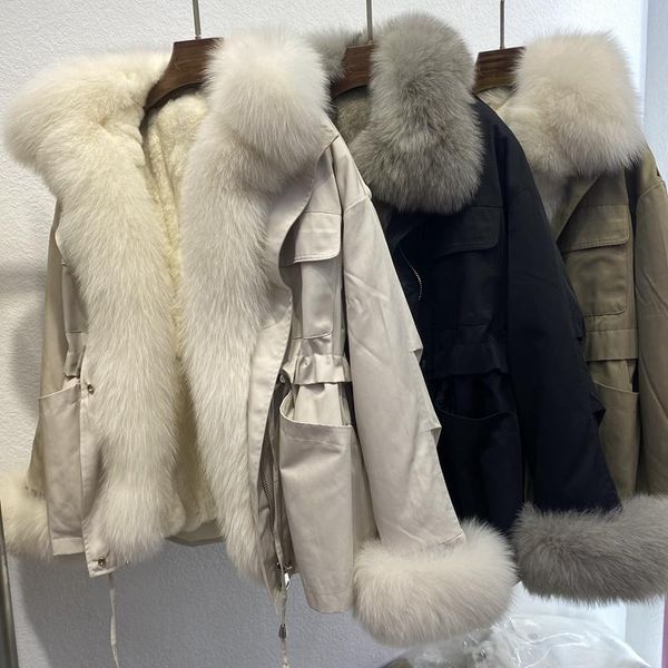 FUR 2022 MULHERM MULHERES PARKAS SLIM PARKAS High Quality Gollar Gollar Gollar com Rex Rabbit Fur Ling Coats Feminino Jaqueta de inverno Fross