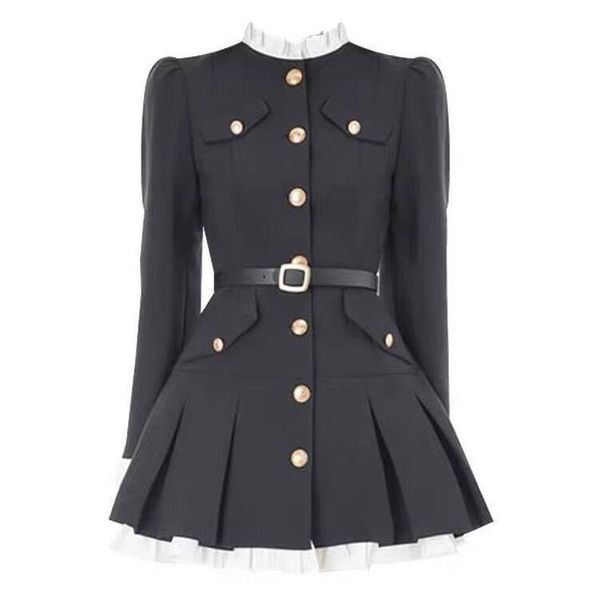 Outono e inverno pequeno vento perfumado terno preto saia curta primavera sintonia cintura nova coleção cintura manga longa vestido de emenda moda feminina