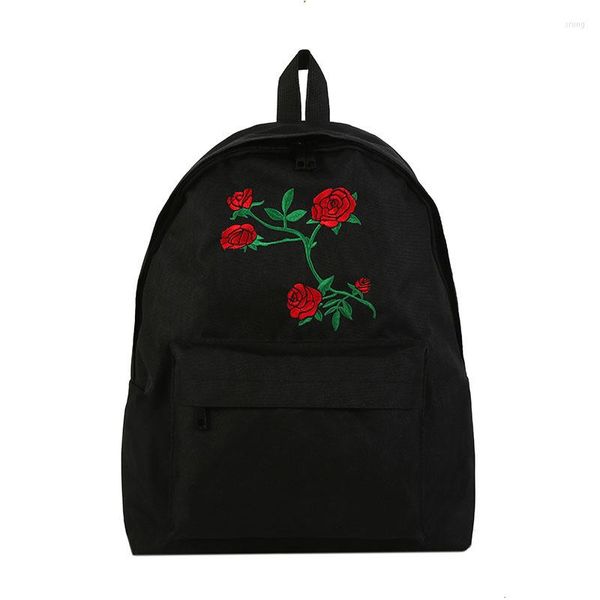 Rucksack Leinwand Laptop Frauen Mädchen Reisetasche Weiß Schwarz Rose Stickerei Rucksack Jugendliche Weibliche Schule Mochilas
