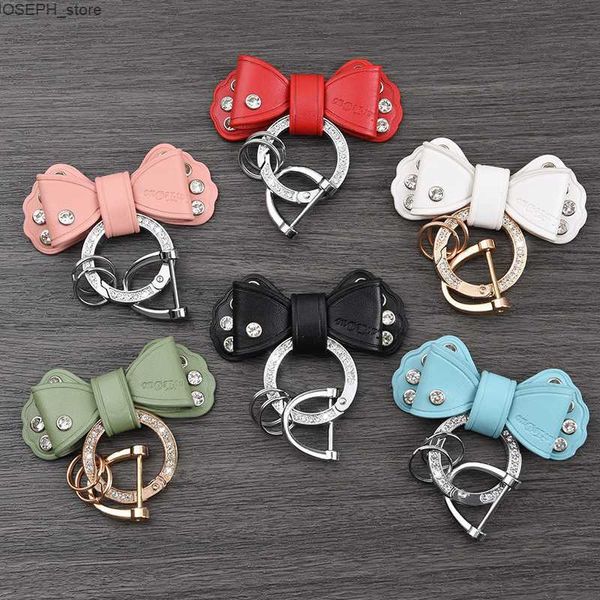 Anéis -chave Mulheres fofas Chave de couro Chave de luxo Design de luxo Bowknot pingente de cristal Crystal Key Ring Bag Car Syling Acessory Girlfriend Gift J230427