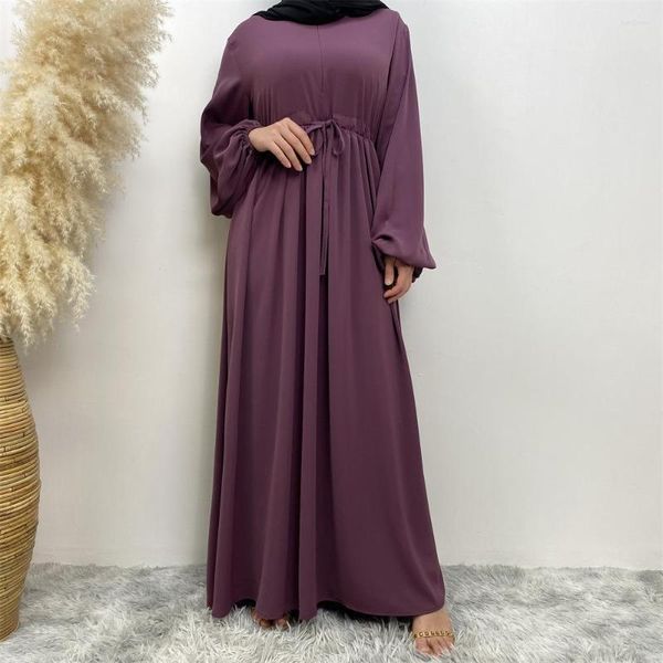 Abbigliamento etnico Dubai Abaya Abito da donna musulmano Abito lungo con maniche lunghe in Turchia Caftano marocchino Ramadan Abiti lunghi Cerniera con coulisse frontale