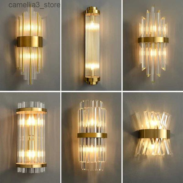 Lâmpadas de parede LED Lâmpadas de parede de cristal de luxo para sala de estar Hall Foyer Hotel Interior Home Art Decor Wall Sconces Gold Bedside Luzes de parede Q231127