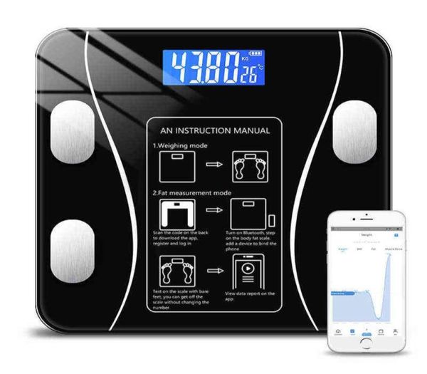 Balança de gordura corporal inteligente com conexão Bluetooth Balança eletrônica de peso Analisador de composição corporal Bascula Digital Balança de chão de banheiro H5125934