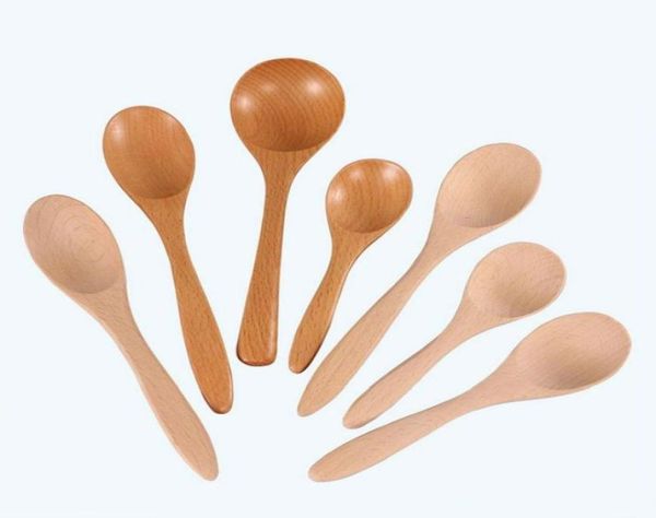 Cucchiai di legno Cucchiaio grande con manico lungo Bambini Zuppa di riso in legno Dessert Caffè Tè Stoviglie per mescolare7687882