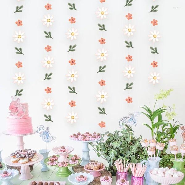 Decorazione per feste Carta da matrimonio rustica Foglia di margherita Ghirlanda di fiori Streamer Appeso Fidanzamento Addio al nubilato Candy Bar Tea Garden