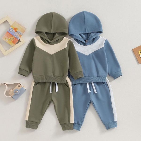 Conjuntos de roupas da criança bebê menino fatos de treino 2 peças clássico manga longa contraste cor sweatshirts calças ternos roupas infantis de algodão