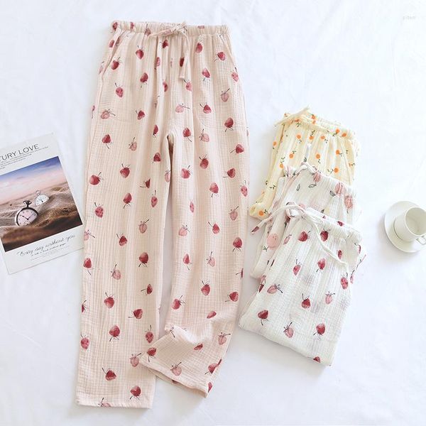 Lounge de roupas de dormir feminina de fundo solto calças de algodão Sono 2023 Senhoras Pijama verão Spring Wear Women Pijama Trouspers Prints