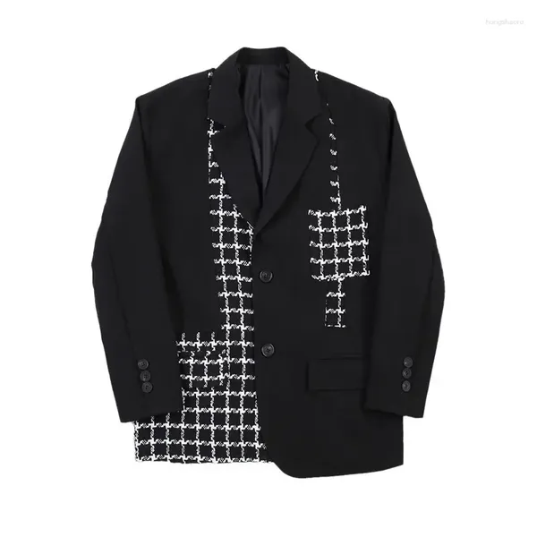 Ternos masculinos versize solto preto pago retalhos terno casaco assimétrico janpanese streetwear moda blazer jaqueta outono 9y347