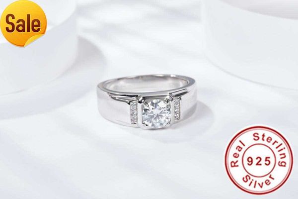 Anéis de casamento Luxo original 925 Solid Silver Ring Classic 1 Carat Moissanite Diamond Jewelry for Man Engagement