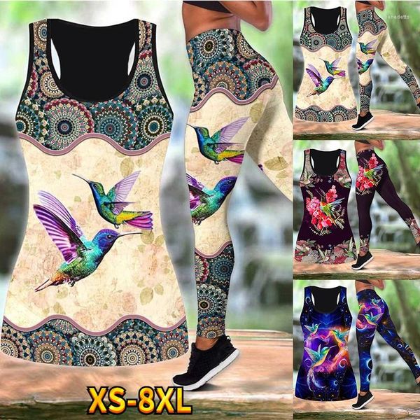 Frauen Hosen 3D Kolibris Drucken Yoga Anzug Sport Tank Tops Leggings Keep SlimtYoga XS-8XL