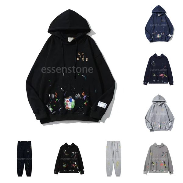 Erkekler Hoody Mens Kadın Tasarımcılar Hoodies Moda Pantolon Pantolon Galeri Hoodies Giysileri Graffiti Mürekkep Sıçraması Hoodie Set