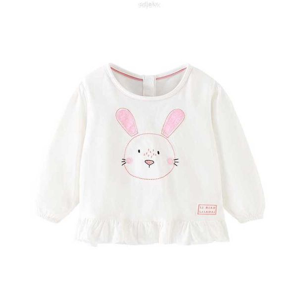 Completi di abbigliamento White Rabbit Applique Ruffles Primavera all'ingrosso O-Collo Pullover T-shirt a maniche lunghe per ragazze in cotone lavorato a maglia per bambini