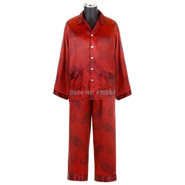 Herren Nachtwäsche Luxus Chinesisch Rot Kurz/Lang Pyjama Paar Satin Seide Nachtwäsche Herren Pyjamas Pjs