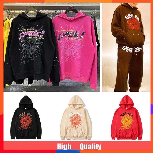 Sp5der Young Thug 555555 Uomo Donna Felpa con cappuccio Felpa con cappuccio da uomo Felpa rosa Schiuma Stampa Spider Web Felpe grafiche Pullover Felpa Joggers H2F2