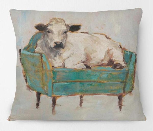 AlmofadaDecorativa Travesseiro Pintura à Mão Vaca Animal No Sofá Capas de Almofada Casa Decorativa Arte Moderna CaseCushionDecorative6562411