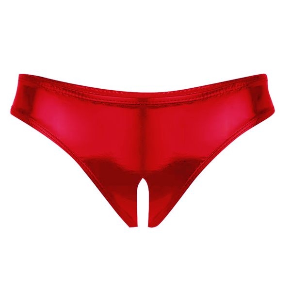 Slip da donna Mutandine sexy in vernice PVC brillante con apertura sul cavallo e pantaloncini a triangolo