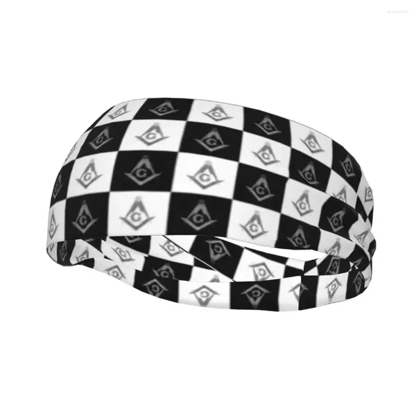 Berets Freemason Checkered Preto e Branco Padrão Ginásio Sweatbands Mulheres Homens Não Deslizamento Secagem Rápida Masonic Mason Headband Futebol