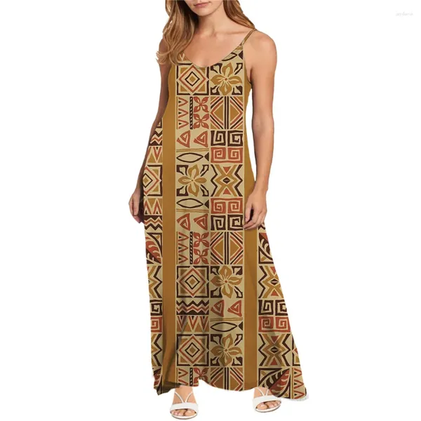 Lässige Kleider 2023 Neueste Sommermode Damen V-Ausschnitt Slip Maxi Lose Sexy Spaghettiträger Sommerkleid Polynesian Tribal Clothing Print