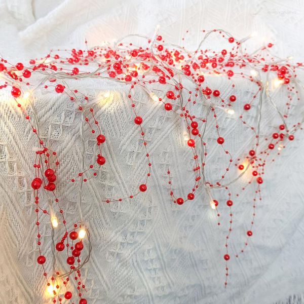 Stringhe Decorazioni natalizie per interni Festive LED Filo di rame Imitazione di perle Perline Illuminazione per esterni in plastica Ghirlanda di perline di bacche