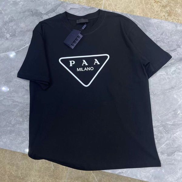 Nova versão avançada de camiseta masculina Itália Roupas da moda Paa Triângulo Carta impressão Casal de verão Cotton Round pescoço masculino feminino