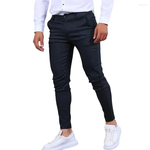 Calças masculinas com anel de cintura Slim Fit elegante lápis respirável estilo empresarial calças tecido macio