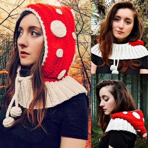 Berets Mushroom Hat Kapuzenschal Strickmütze Herbst Winter Mode Knit Earflap Girls Crochet