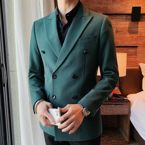 Ternos masculinos Men Streetwear Terne Jacket Spring Green Vintage Vintage duplo Blazer Hombre Business Casual Casual Casual Uniform