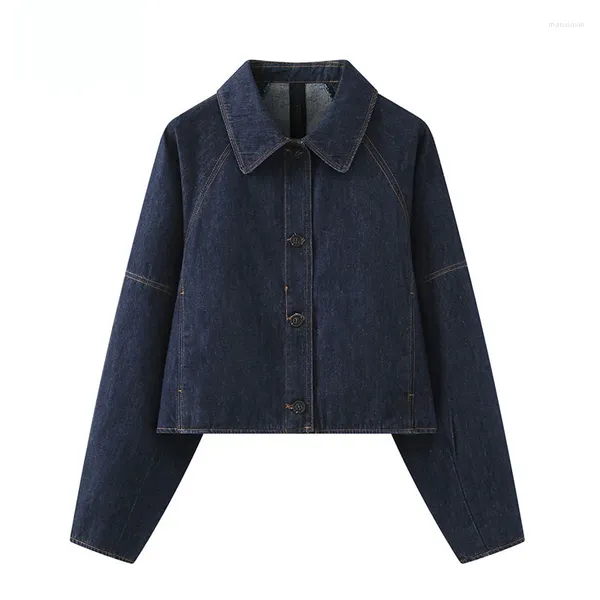 Damenjacken Dunkelblaue Denim-Hemdjacke für Frauen Frühling und Herbst 2023 Kurze lässige kleine Figur Retro-Top