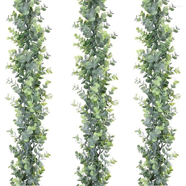 Fiori decorativi 180 cm/6FT Gelo Bianco Verde Vite Eucalipto Artificiale Decori Giardino Matrimonio 1.8 M Ghirlanda Appesa A Casa