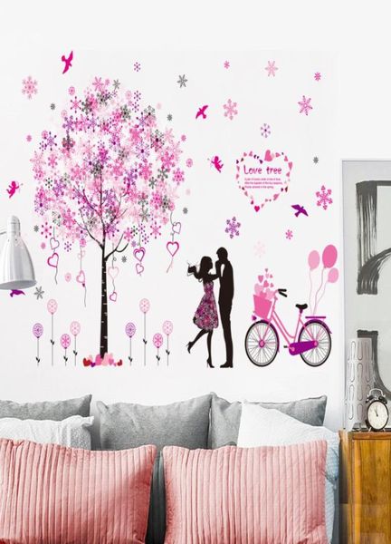 shijuekongjian karikatür çiftleri duvar çıkartmaları Diy ağaç bisiklet duvar çıkartmaları oturma odası yatak odası ev dekorasyonu2469916