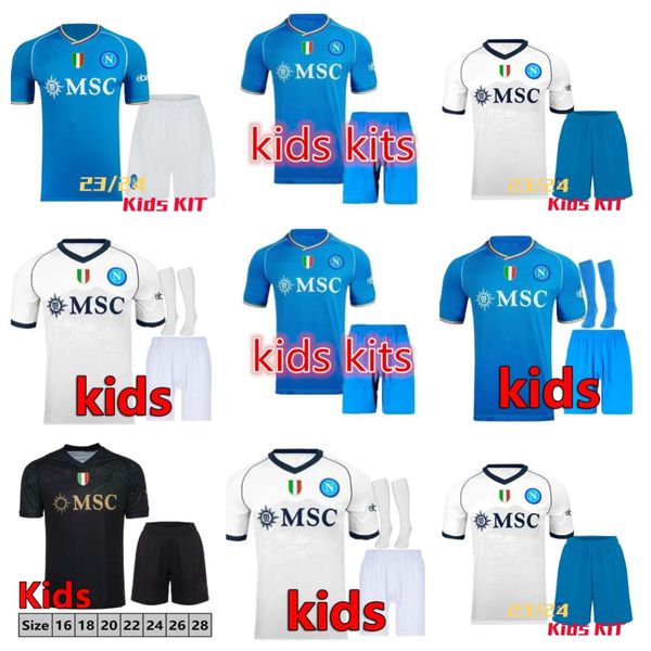 23/24 Maglia Napoli Camisas de futebol Kid Kit Nápoles Fora Liga dos Campeões Camisa de Futebol Fouth Home Terceiro OSIMHEN LOBOTKA SsC