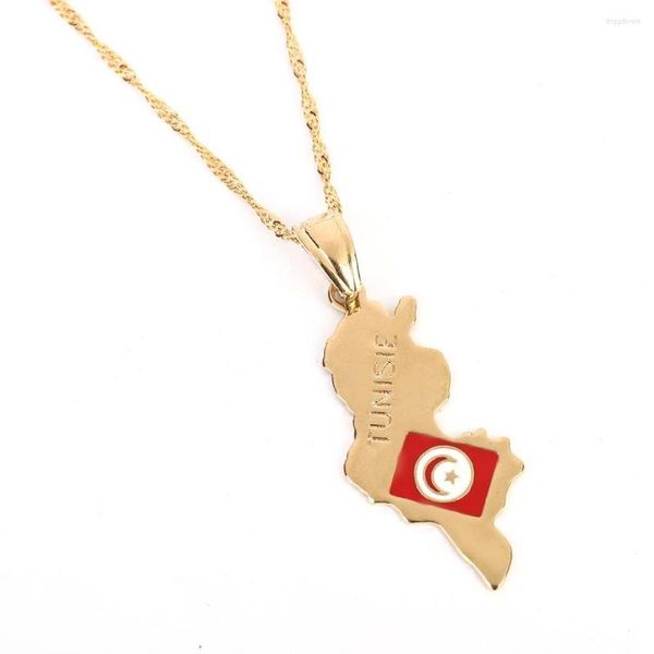Anhänger Halsketten Tunisie Karte Halskette Gold Farbe Tunesien Frauen Mädchen Tunisienne Trendy Schmuck Geschenk