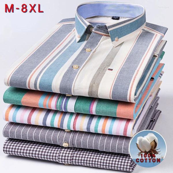 Camisas casuais masculinas plus size 8xl algodão oxford luxo vertical listrado manga longa negócios quatro estações homem vestido