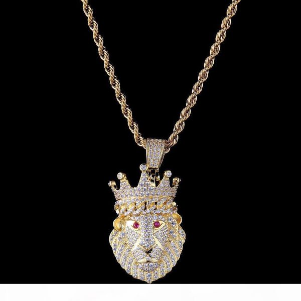 KUBA Anhänger Halsketten Gold Weißgold Iced Out CZ Zirkonia Krone Löwe Herren Halskette Kette Designer Luxus Voller Diamant Hip Hop Schmuck für Männer