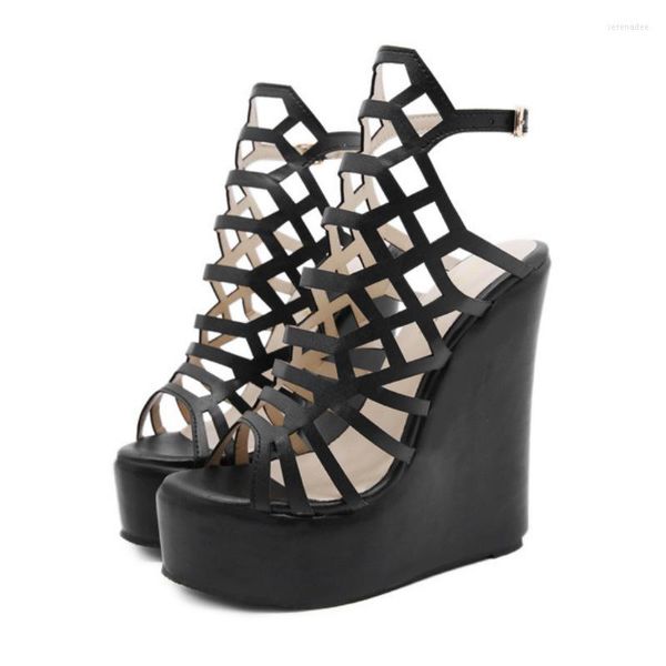 Sandali Donna Zeppe Gladiatore Sexy Nero Peep Toe Platform Pumps Casual Party Prom Shoes Plus Size 35-42