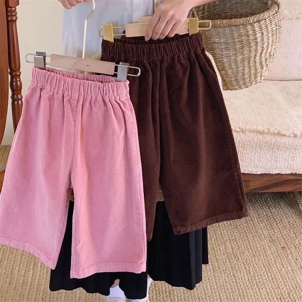 Hosen Winter Herbst Braun Cord Kleinkind Kinder Mädchen Breite Bein Hose Weiche Warme Baby Elastische Taille Gerade Kinder Kleidung