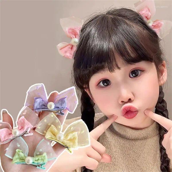 Accessori per capelli 2 pezzi Forcina per arco per bambini Carina bambina principessa Dolce tessuto Clip superiore Mollette di perle Copricapo da viaggio per feste